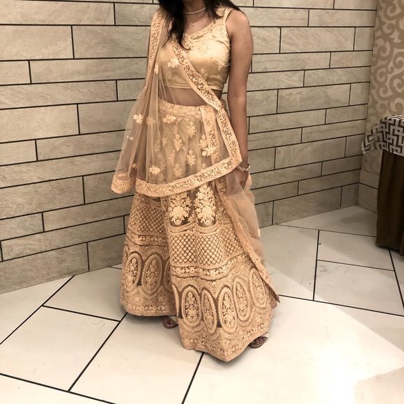 Designer cream lehenga - Picture 1 of 4